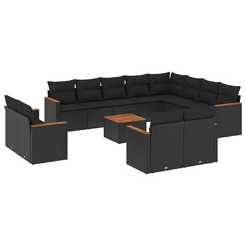 Maison Chic Salon de jardin avec coussins 13 pcs, Ensemble Tables et chaises de jardin, noir résine tressée -GKD659188