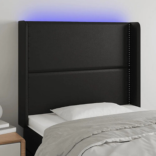 Maison Chic Tête de lit scandinave à LED,meuble de chambre Noir 83x16x118/128 cm Similicuir -MN66985