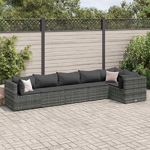 vidaXL Salon de jardin 6 pcs avec coussins Gris Résine tressée