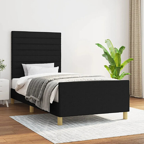 Maison Chic Lit adulte - Cadre Structure de lit avec tête de lit Contemporain Noir 100x200 cm Tissu -MN56092