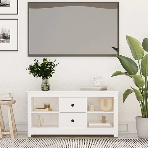 vidaXL Meuble TV Blanc 103x36,5x52 cm Bois de pin massif