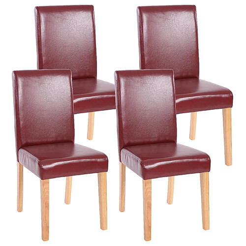 Mendler Lot de 4 chaises de séjour Littau ~ simili-cuir, brun rouge, pieds clairs