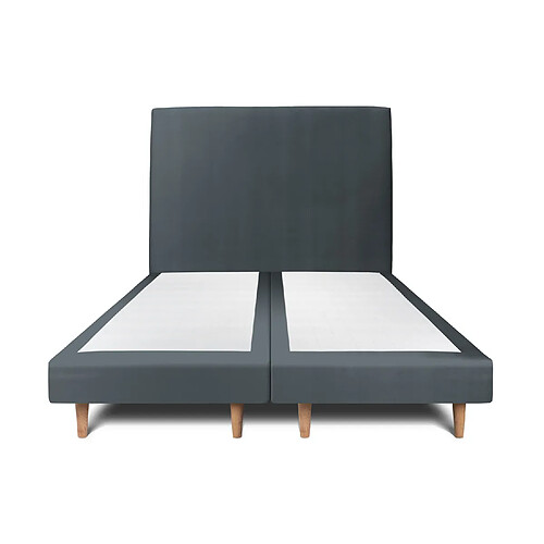 Sommeil de plomb Lit 160x200cm avec tête de lit tapissier velours et double sommier tapissier gris anthracite - Hauteur totale : 29cm