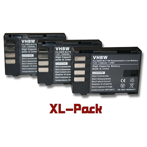 vhbw 3x batteries Li-Ion Set 1100mAh (7.2V) pour appareil photo Panasonic Lumix DC-GH5, DC-GH5L, DC-GH5M