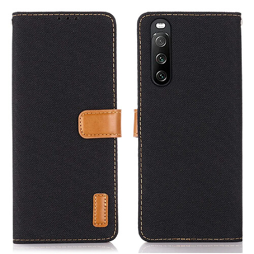 Etui en PU Tissu Jeans avec support noir pour votre Sony Xperia 10 III