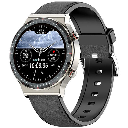 Yonis Montre Connectée ECG Cuir Noir Reminder