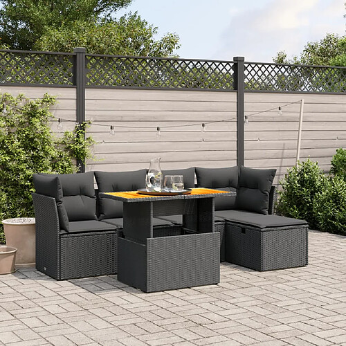 vidaXL Salon de jardin 6 pcs avec coussins noir résine tressée