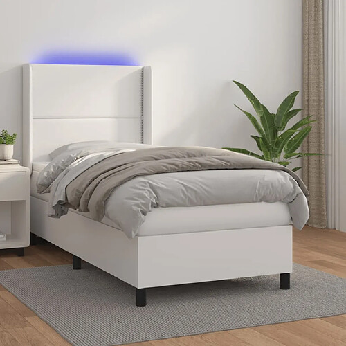 vidaXL Sommier à lattes de lit matelas LED Blanc 90x190cm Similicuir