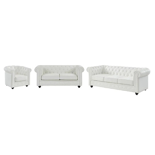 Vente-Unique Canapés 3 places, 2 places et fauteuil en simili blanc CHESTERFIELD