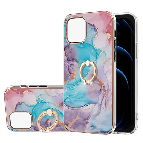 Coque en TPU antichoc, flexible, électroplaqué avec béquille à anneau pivotant voie lactée bleu marbré pour votre Apple iPhone 13 mini 5.4 pouces