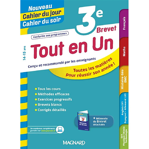 Tout en un brevet 3e, 14-15 ans : toutes les matières pour réussir son année !