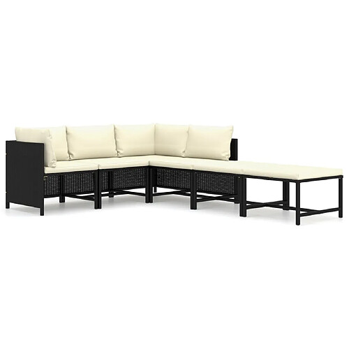 Maison Chic Salon de jardin 6 pcs + coussins - Mobilier/Meubles de jardin - Table et chaises d'extérieur Résine tressée Noir -MN95990