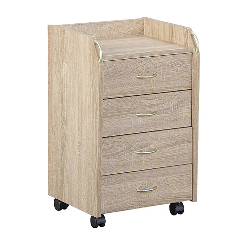 Pegane Caisson de bureau en bois coloris imitation Chêne sonoma avec 4 tiroirs - longueur 40 x profondeur 36 x hauteur 65 cm