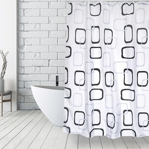 MSV Rideau de douche Polyester 180x200cm Motifs Gris & Blanc - Anneaux inclus