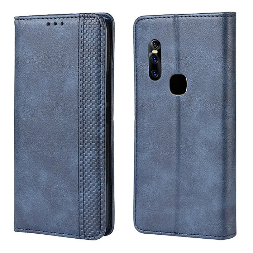 Wewoo Housse Coque Étui en cuir à boucle magnétique avec rétro pour Crazy Horse Texture horizontale Vivo V15avec porte-carte et fentes cartes et cadre photo Bleu