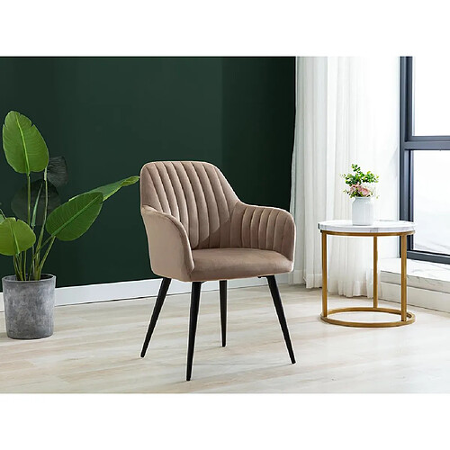 Vente-Unique Lot de 6 chaises avec accoudoirs en velours et métal noir - Beige - ELEANA