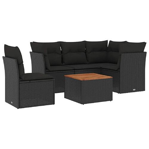 Maison Chic Salon de jardin 6 pcs avec coussins | Ensemble de Table et chaises | Mobilier d'Extérieur noir résine tressée -GKD44359