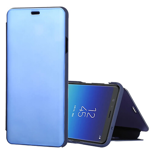 Wewoo Coque Étui à rabat en cuir pour miroir Galaxy A8 Star avec support bleu