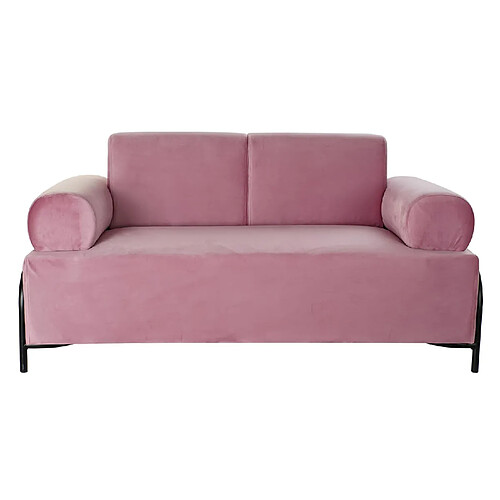 Pegane Canapé de salon en polyester rose et métal noir - longueur 154 x profondeur 76 x hauteur 76 cm