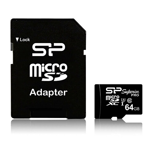 Silicon-Power SILICON POWER Carte mémoire Micro SDXC 64Go V30 A1 Superior Pro Noir