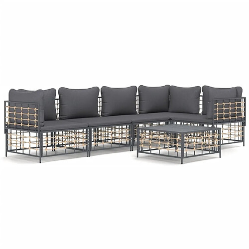 Maison Chic Salon de jardin 6 pcs + coussins - Mobilier/Meubles de jardin - Table et chaises d'extérieur anthracite résine tressée -MN70143