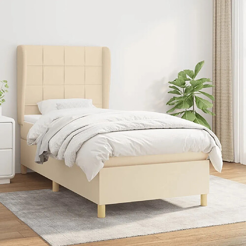 Maison Chic Lit Adulte - Lit simple Lit à sommier tapissier avec matelas moelleux - Meuble de Chambre - Crème 90x200 cm Tissu -MN69153