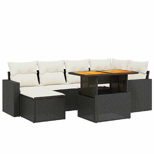 Maison Chic Ensemble Tables et chaises d'extérieur 7pcs avec coussins,Salon de jardin noir résine tressée -GKD246001