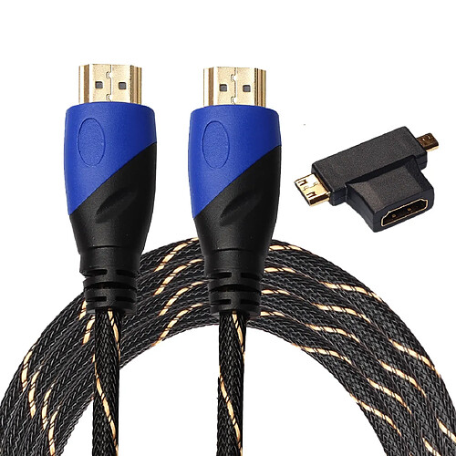 Wewoo Câble noir 3m HDMI 1.4 Version 1080P tissé net ligne bleu tête HDMI Mâle à HDMI Audio Vidéo Connecteur avec Mini HDMI et Micro HDMI HDMI 3 dans 1 ensemble d'adaptateurs