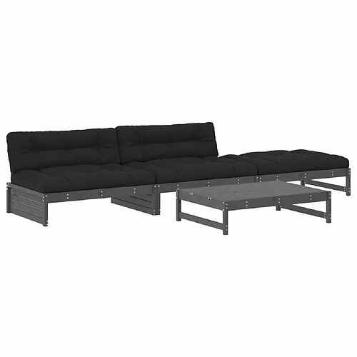 Maison Chic Salon de jardin 4 pcs + coussins - Mobilier/Meubles de jardin - Table et chaises d'extérieur gris bois massif -MN80343