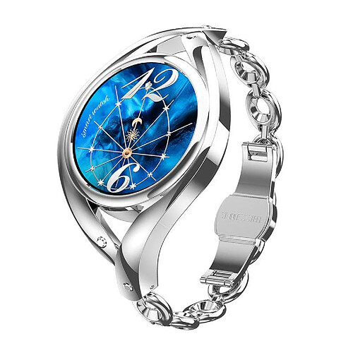 Chrono Montre Connectée Femme 1,09 Pouce DI Y Surface de la Main Surveillance de la fréquence Cardiaque Mesdames smartwatch pour Android(Argent)