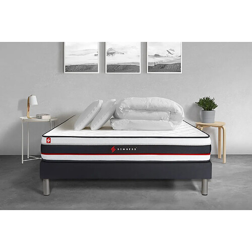 Somness Pack sommier + matelas FORM 140x190 + 2 oreillers mémoire de forme + Couette Percale