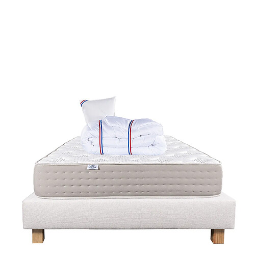 LUXURY LITERIE Ensemble matelas Dreamlux 90x190 cm + sommier beige ep20cm + oreiller + couette