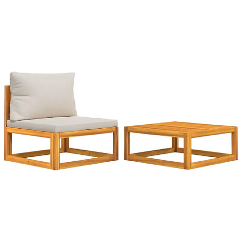 Maison Chic Salon de jardin avec coussins 2 pcs | Ensemble de Table et chaises | Mobilier d'Extérieur bois massif acacia -GKD80679