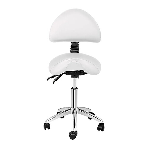 Helloshop26 Fauteuil chaise siège-selle avec dossier fer chromé synthétique PVC blanc 14_0003502