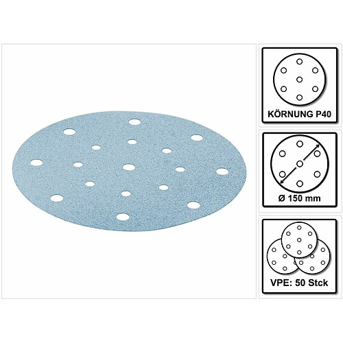 Festool STF D150/16 P40 GR / 50 Abrasifs Ø150 mm 50 Pièces ( 496975 )