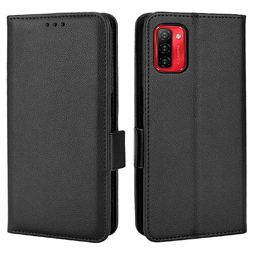 Etui en PU texture litchi, fermoir magnétique double, anti-chocs avec support, noir pour votre Ulefone Note 12P