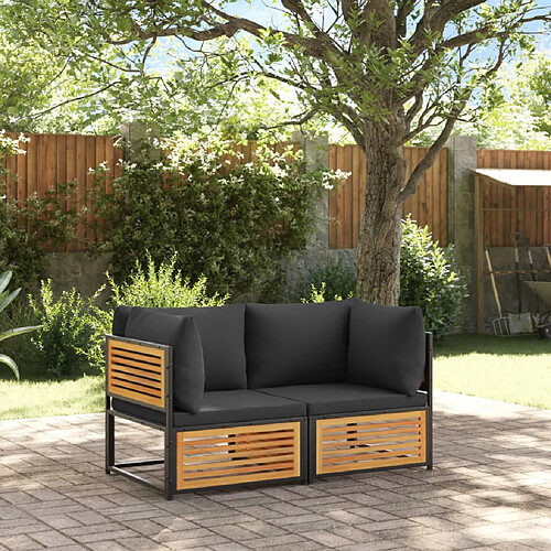 vidaXL Salon de jardin avec coussins 2 pcs bois massif acacia