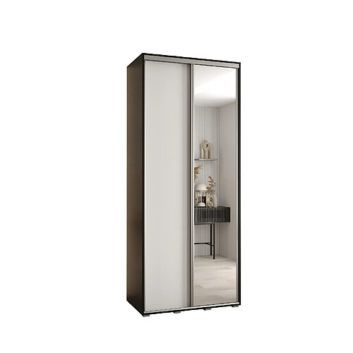 Abiks Meble Armoire à portes coulissantes Davos 3 H235.2 x L100 x P60 2 portes coulissante (Noir/Blanc/Argent