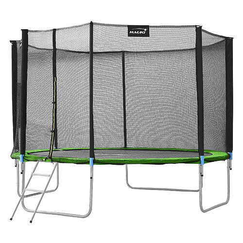 Hauki Trampoline de jardin avec filet de sécurité et échelle set complet vert Ø 427 cm