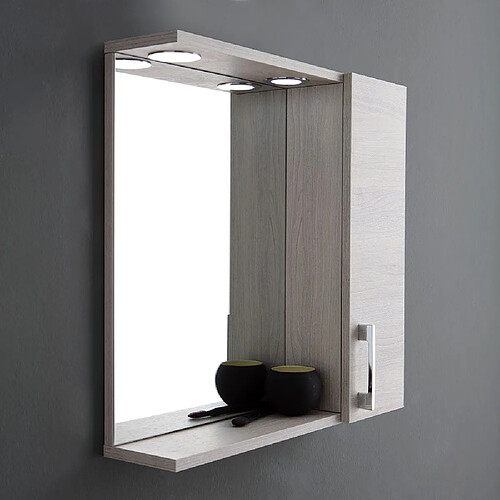 Kiamami Valentina MIROIR AVEC UNITÉ MURALE EN CHÊNE GRIS ET ÉCLAIRAGE À DEL