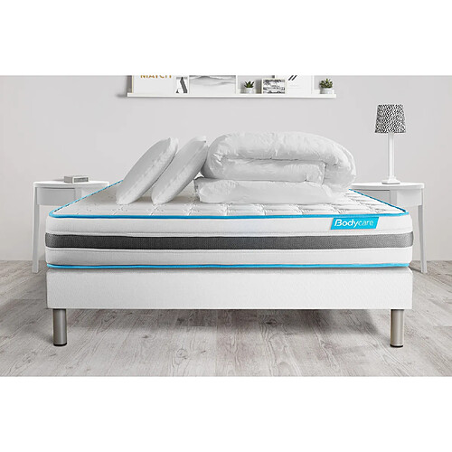 Bodycare Pack 160x200 matelas BodyFlex + sommier kit blanc + Couette 260x240cm + 2 oreillers 60x40cm