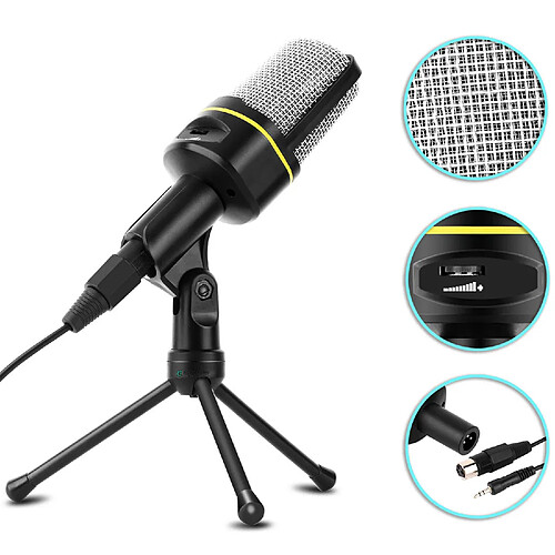 Universal Microphone à condensateur 3,5 mm avec support à trépied Enregistrement audio pour PC Smartphone Microphone Streaming | Microphone