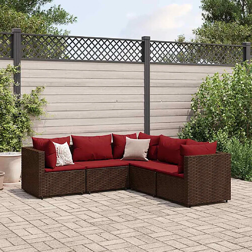 vidaXL Salon de jardin 5 pcs avec coussins Marron Résine tressée