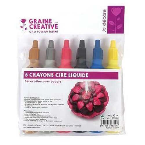 Graines Creatives 6 crayons cire liquide pour bougie