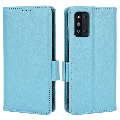 Etui en PU texture litchi, fermoir aimanté avec support bleu clair pour votre Samsung Galaxy F52 5G