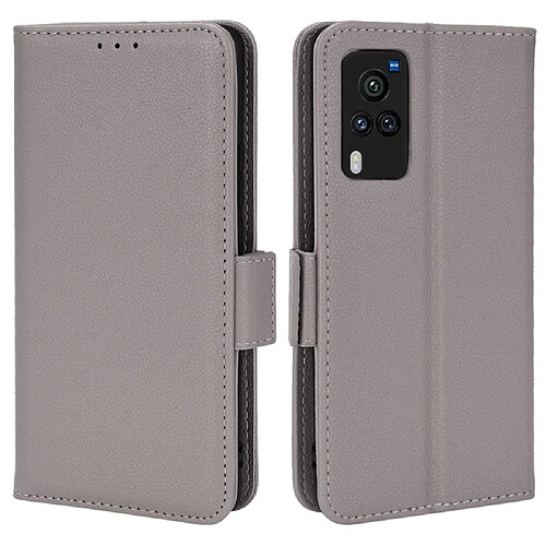 Etui en PU texture litchi, fermoir magnétique avec support, gris pour votre Vivo X60 Pro 5G (Global)/X60 5G