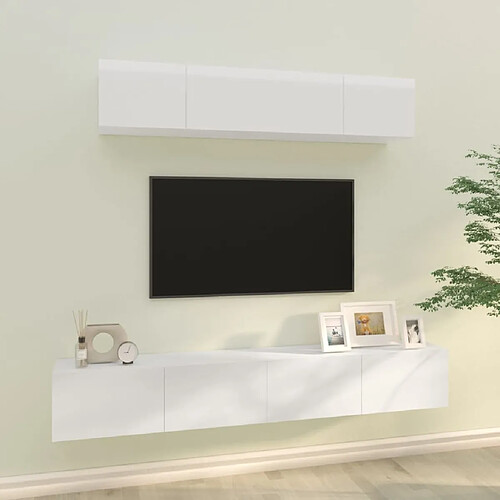 vidaXL Ensemble de meubles TV 4 pcs Blanc brillant Bois d'ingénierie