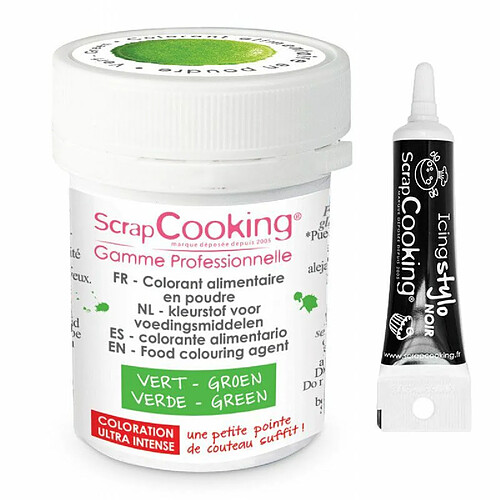 Scrapcooking Colorant alimentaire en poudre vert + Stylo de glaçage noir