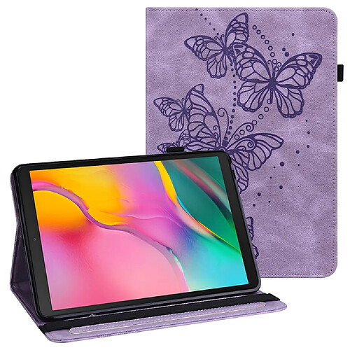 Etui en PU motif de papillons avec porte-carte violet pour votre Samsung Galaxy Tab S6 Lite