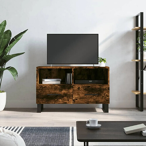 Maison Chic Meuble TV scandinave - Banc TV pour salon Chêne fumé 80x36x50 cm Bois d'ingénierie -MN34402